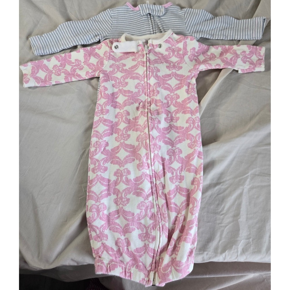 Touched‎ by Nature Organic Cotton Baby Sleep Gown 2 Pack Pink Floral Grey Stripe